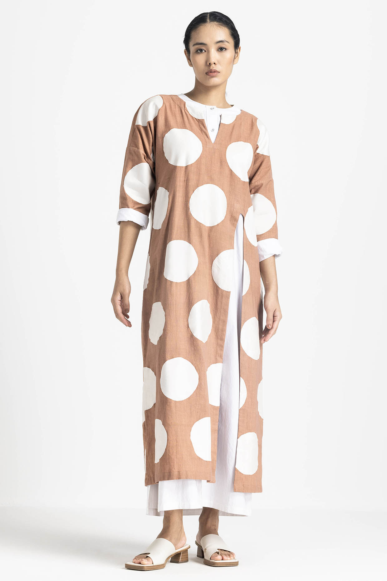 Champagne Cotton Poplin Applique Tunic Set by Three at Pernia's Pop Up Shop