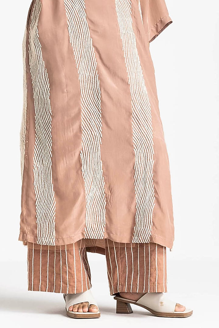 Champagne Crepe Embroidered Tunic Set by Three at Pernia's Pop Up Shop