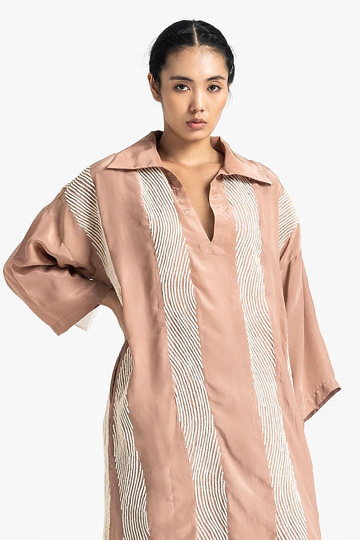 Champagne Crepe Embroidered Tunic Set by Three at Pernia's Pop Up Shop