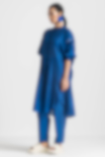 Electric Blue Chanderi Co-Ord Set by Three at Pernia's Pop Up Shop