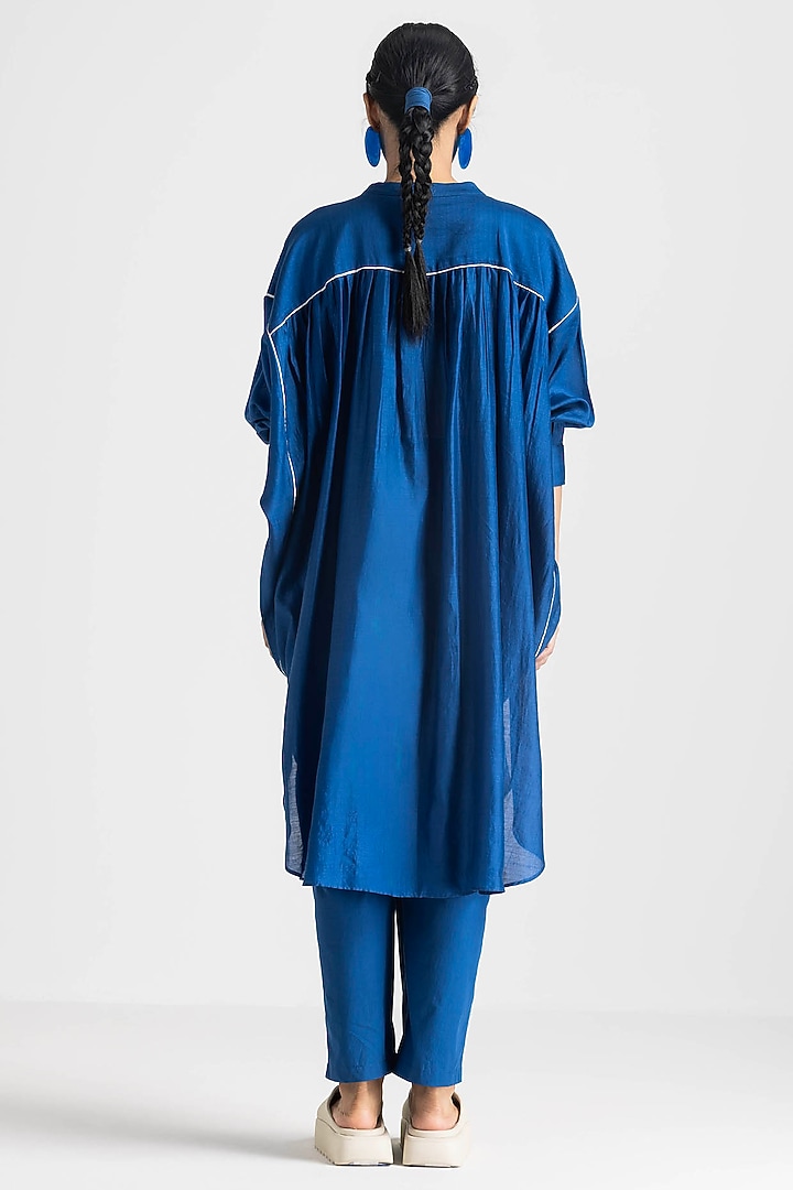 Electric Blue Chanderi Co-Ord Set by Three at Pernia's Pop Up Shop