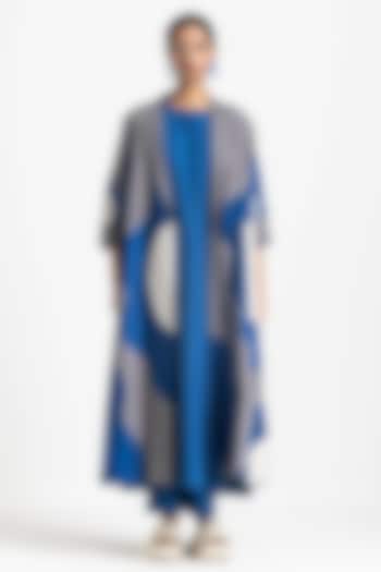 Electric Blue & Grey Cotton Poplin Floral Applique Overlay Jacket Set by Three at Pernia's Pop Up Shop