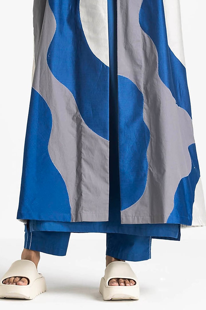 Electric Blue & Grey Cotton Poplin Floral Applique Overlay Jacket Set by Three at Pernia's Pop Up Shop