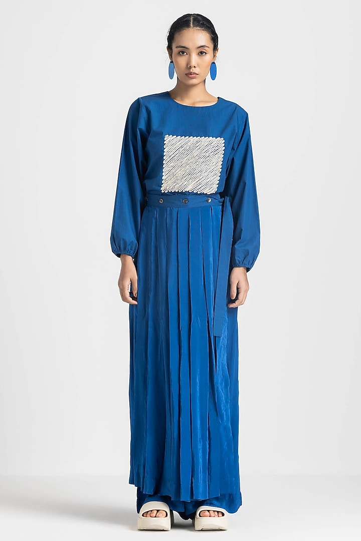 Electric Blue Silk Crepe Wrap Skirt Set by Three