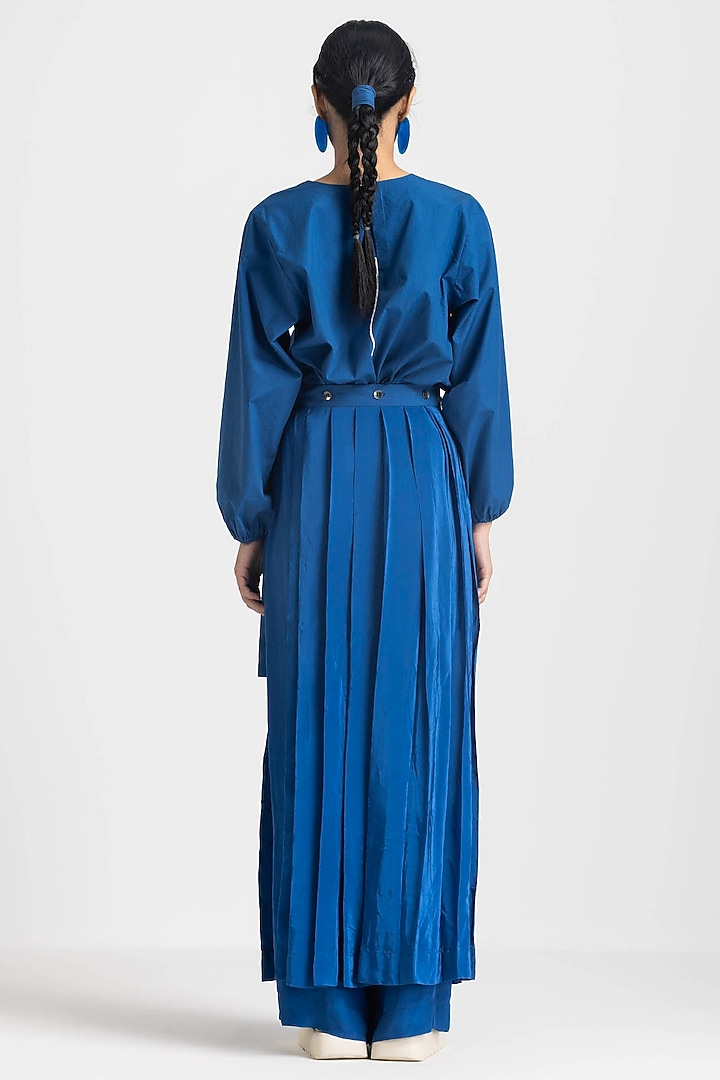 Electric Blue Silk Crepe Wrap Skirt Set by Three at Pernia's Pop Up Shop