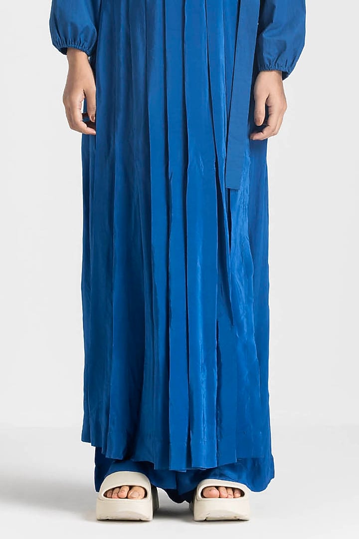 Electric Blue Silk Crepe Wrap Skirt Set by Three at Pernia's Pop Up Shop