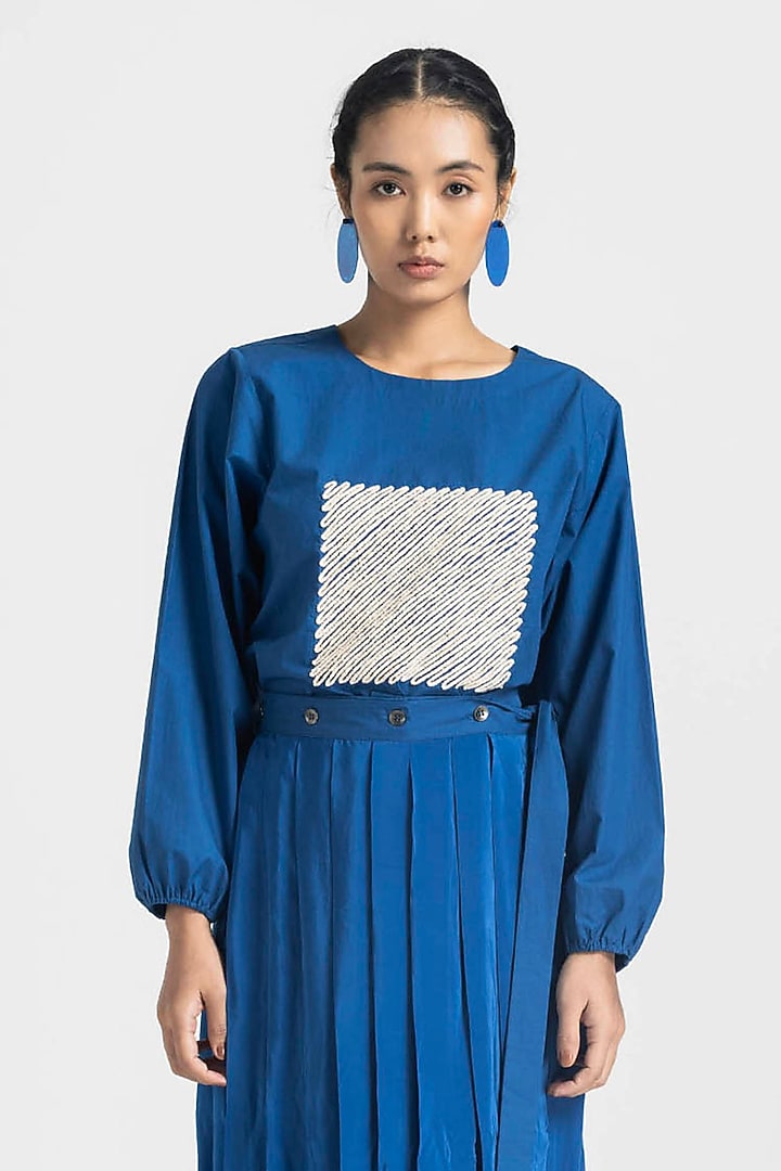 Electric Blue Silk Crepe Wrap Skirt Set by Three at Pernia's Pop Up Shop