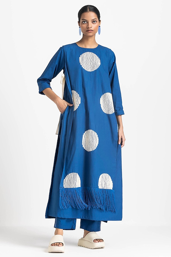 Electric Blue Cotton Poplin Overlay Tunic Set by Three at Pernia's Pop Up Shop