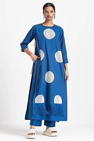 Electric Blue Cotton Poplin Overlay Tunic Set by Three
