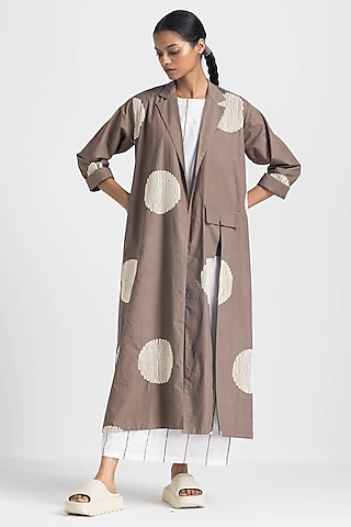 Cedar Cotton Poplin Embroidered Overlay Jacket Set by Three