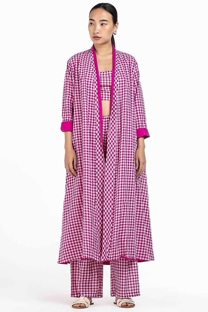 Hot Pink Checkered Reversible Overlay Jacket Set by Three