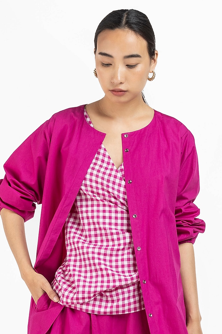 Hot Pink Poplin Jacket Set by Three at Pernia's Pop Up Shop