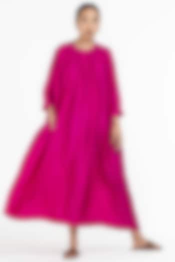 Hot Pink Gathered Bemberg Dress by Three