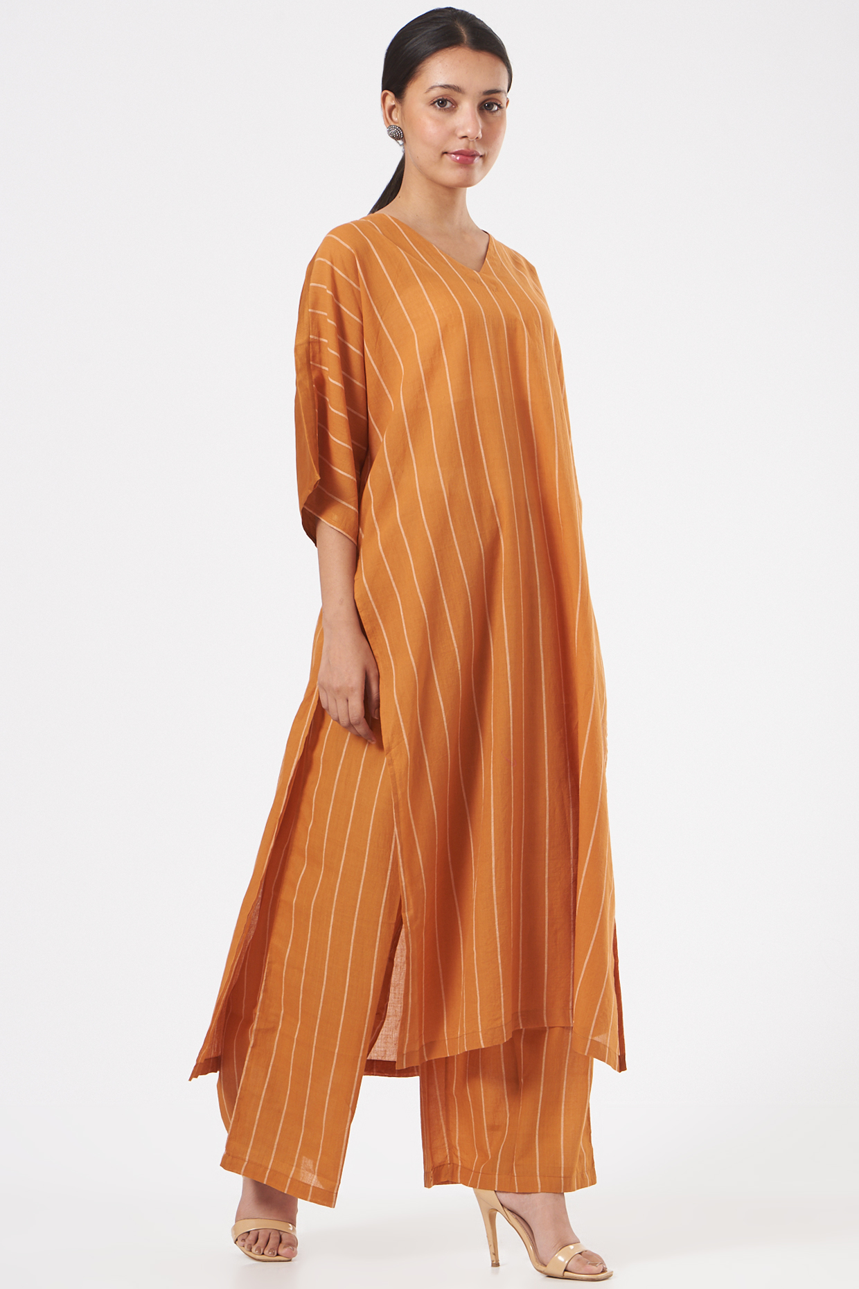 Rust Striped Kaftan Set by Three