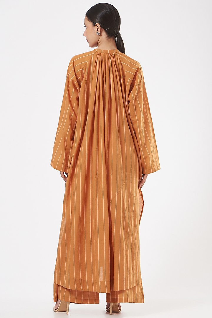 Mustard Handwoven Cotton Printed Pant Set by Three at Pernia's Pop Up Shop