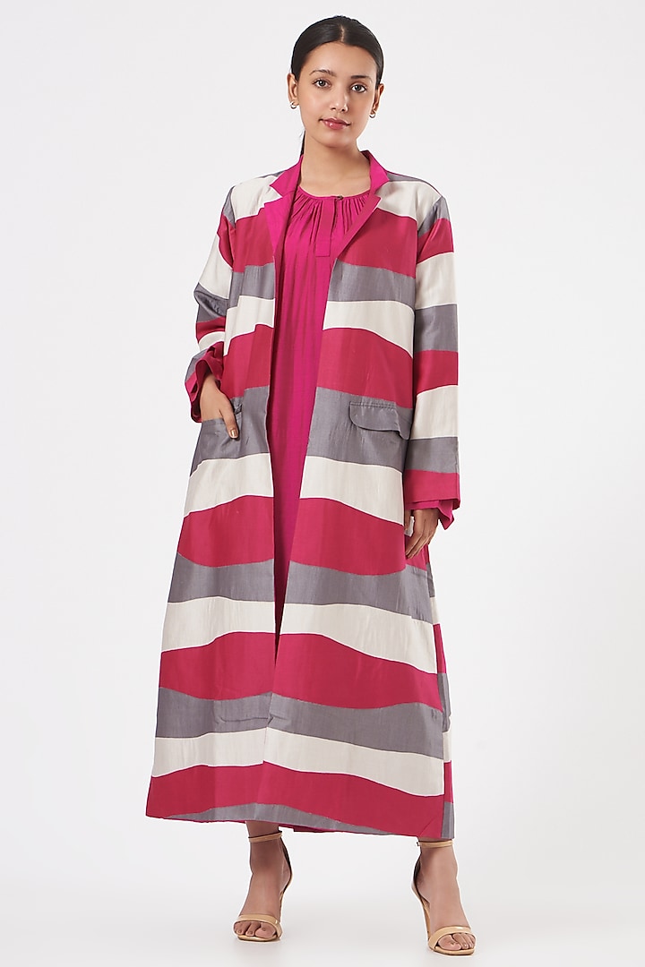 Multi-Colored Chanderi Jacket Dress by Three
