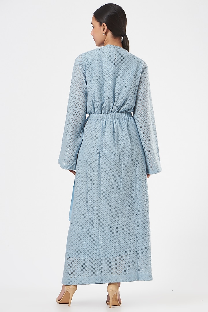 Sky Blue Lace Wrap Vacation Dress With Slip by Three at Pernia's Pop Up Shop