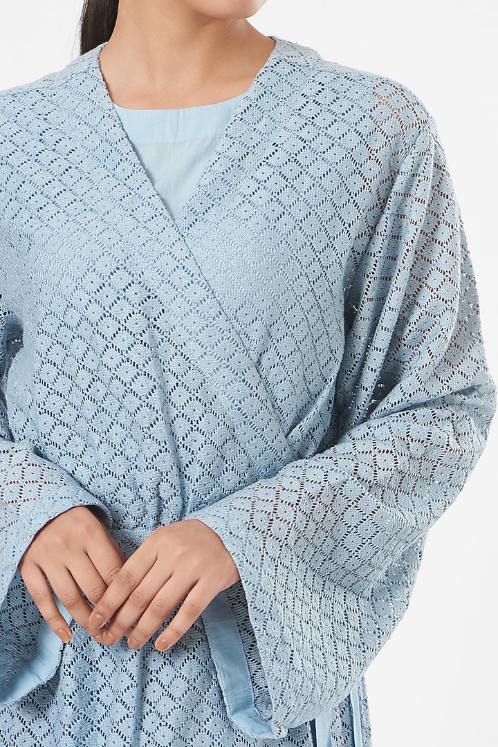 Sky Blue Lace Wrap Vacation Dress With Slip by Three at Pernia's Pop Up Shop