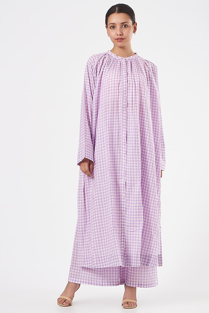 Lavender Handwoven Cotton Broad Pant Set by Three