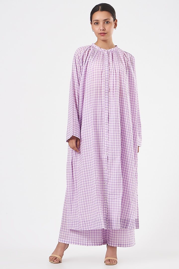 Lavender Handwoven Cotton Broad Pant Set by Three at Pernia's Pop Up Shop