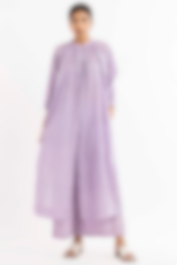Lavender Handwoven Cotton Wide-Legged Pant Set by Three