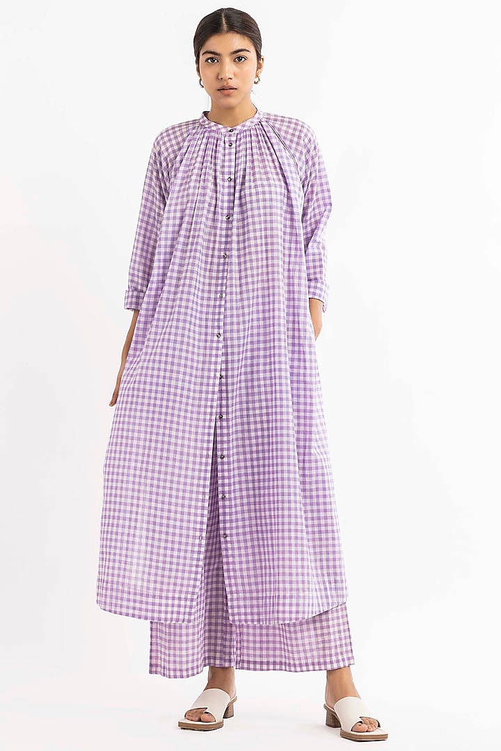 Lavender Handwoven Cotton Wide-Legged Pant Set by Three