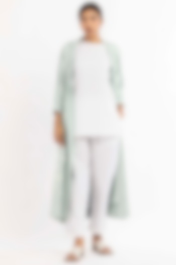 Powder Blue Tencel Jacket Set by Three at Pernia's Pop Up Shop