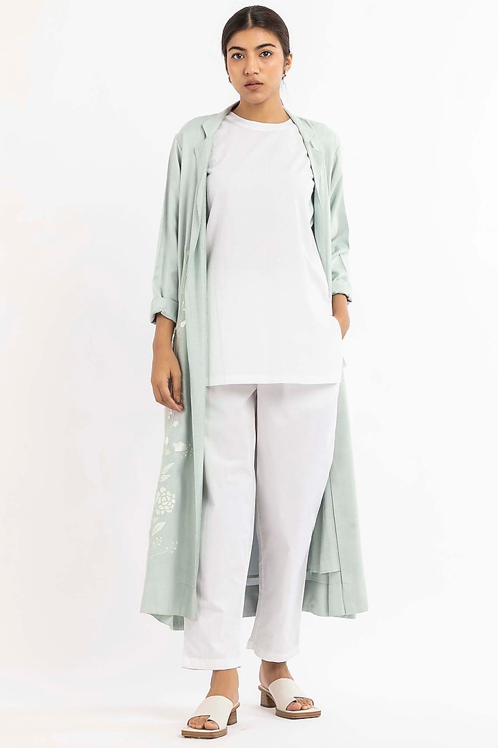 Powder Blue Tencel Jacket Set by Three at Pernia's Pop Up Shop