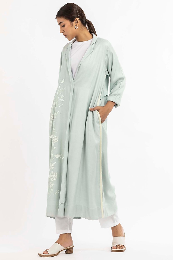 Powder Blue Tencel Jacket Set by Three at Pernia's Pop Up Shop