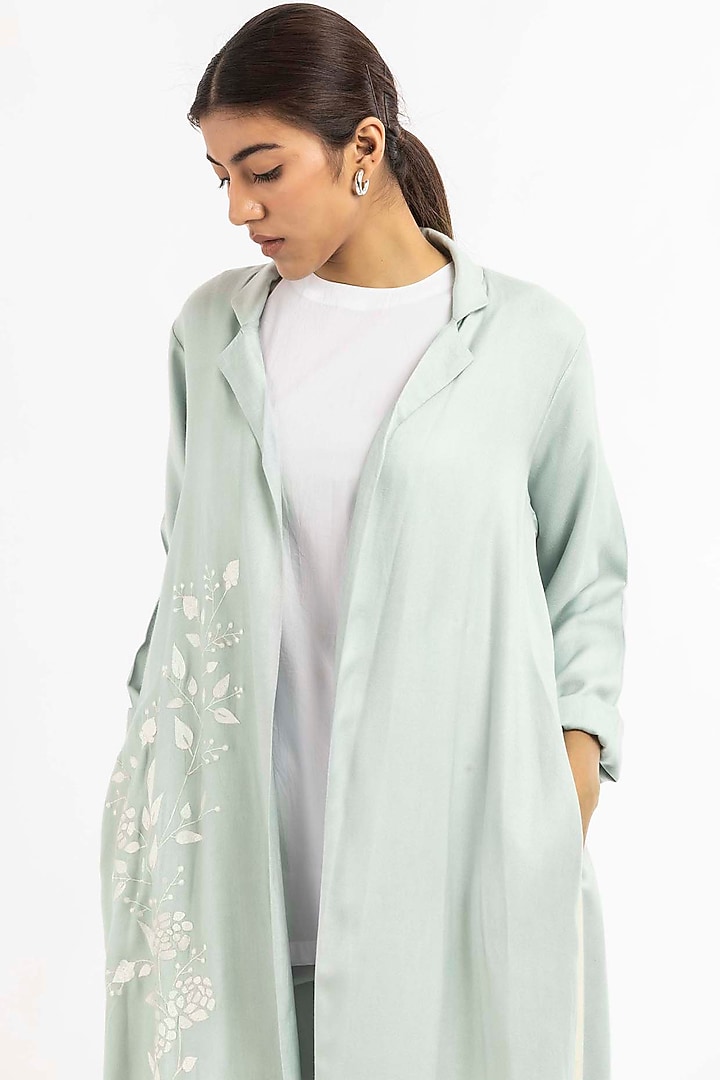 Powder Blue Tencel Jacket Set by Three at Pernia's Pop Up Shop