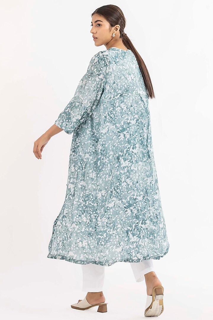 Powder Blue Silk Crepe Jacket Set by Three at Pernia's Pop Up Shop