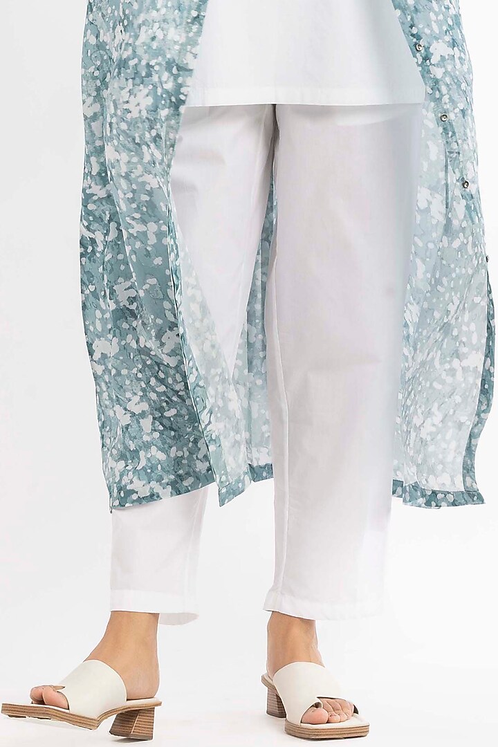 Powder Blue Silk Crepe Jacket Set by Three at Pernia's Pop Up Shop