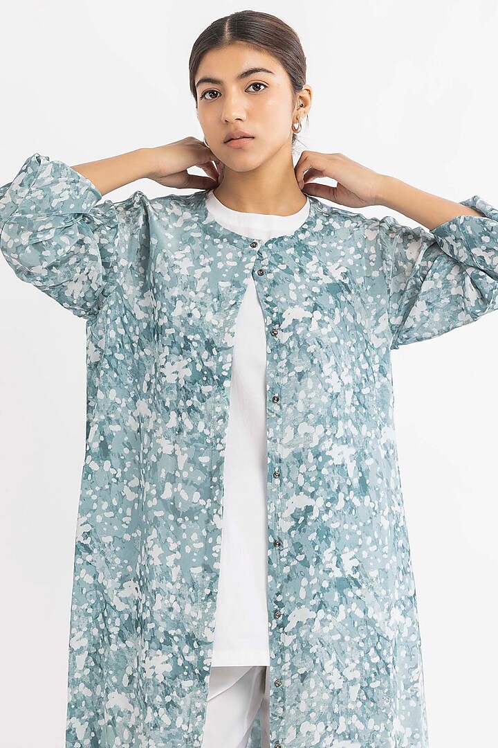 Powder Blue Silk Crepe Jacket Set by Three at Pernia's Pop Up Shop