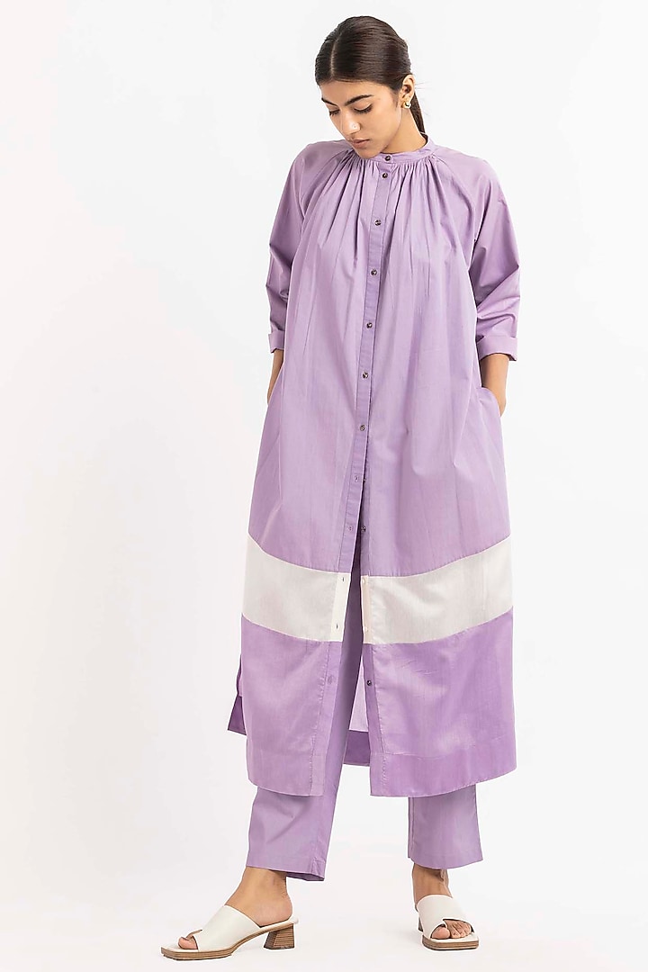 Lavender Cotton Poplin Gathered Long Tunic by Three at Pernia's Pop Up Shop