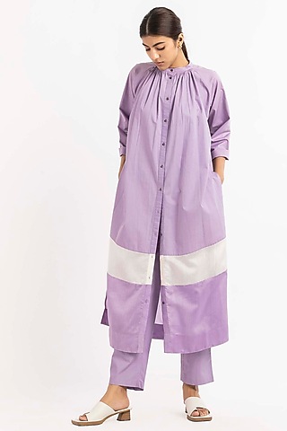 Lavender Cotton Poplin Gathered Long Tunic by Three