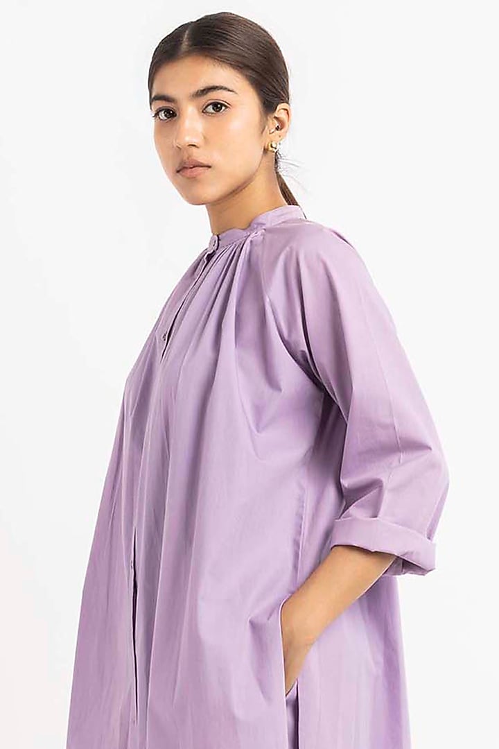 Lavender Cotton Poplin Gathered Long Tunic by Three at Pernia's Pop Up Shop
