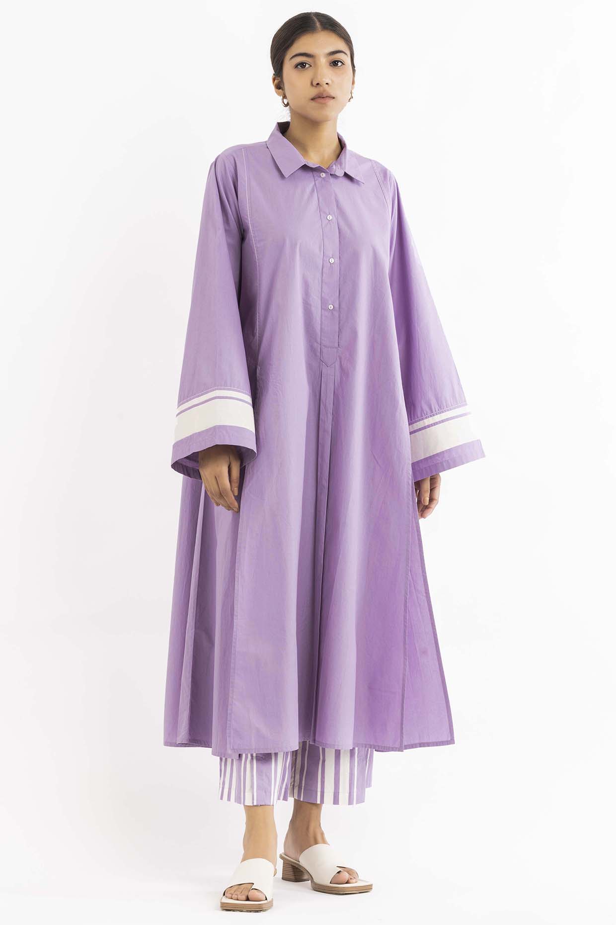 Lavender Cotton Poplin Tunic With High Slits by Three at Pernia's Pop Up Shop