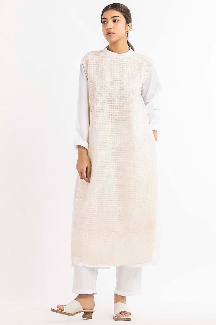 White Cotton Poplin Tunic With Lace Work by Three