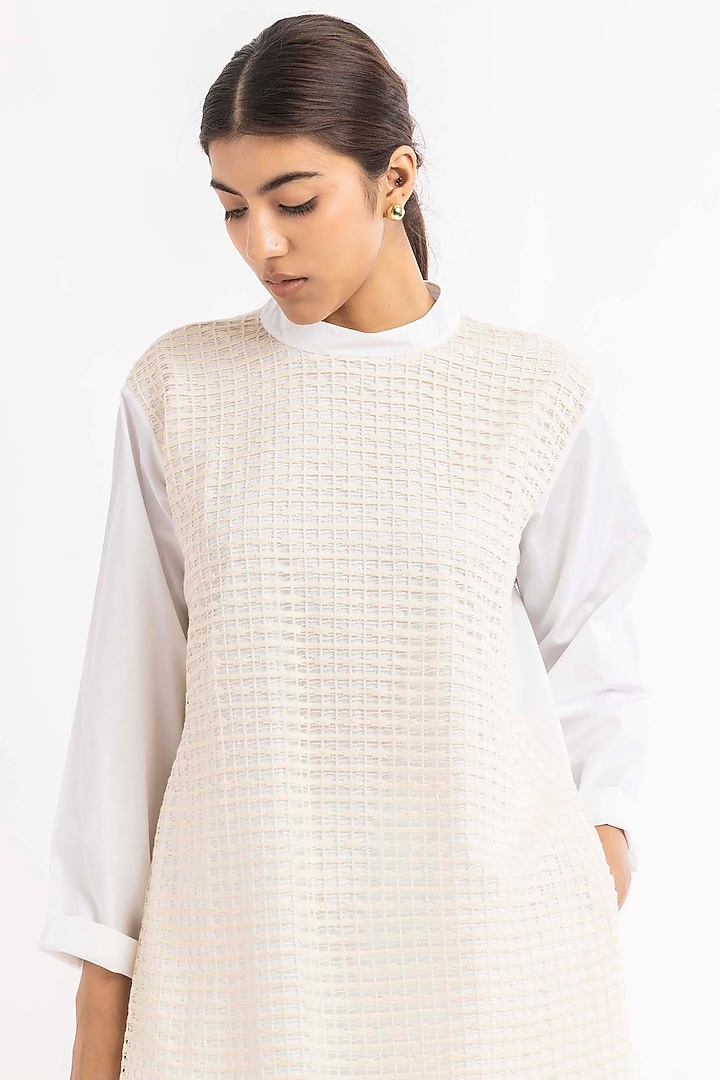 White Cotton Poplin Tunic With Lace Work by Three at Pernia's Pop Up Shop