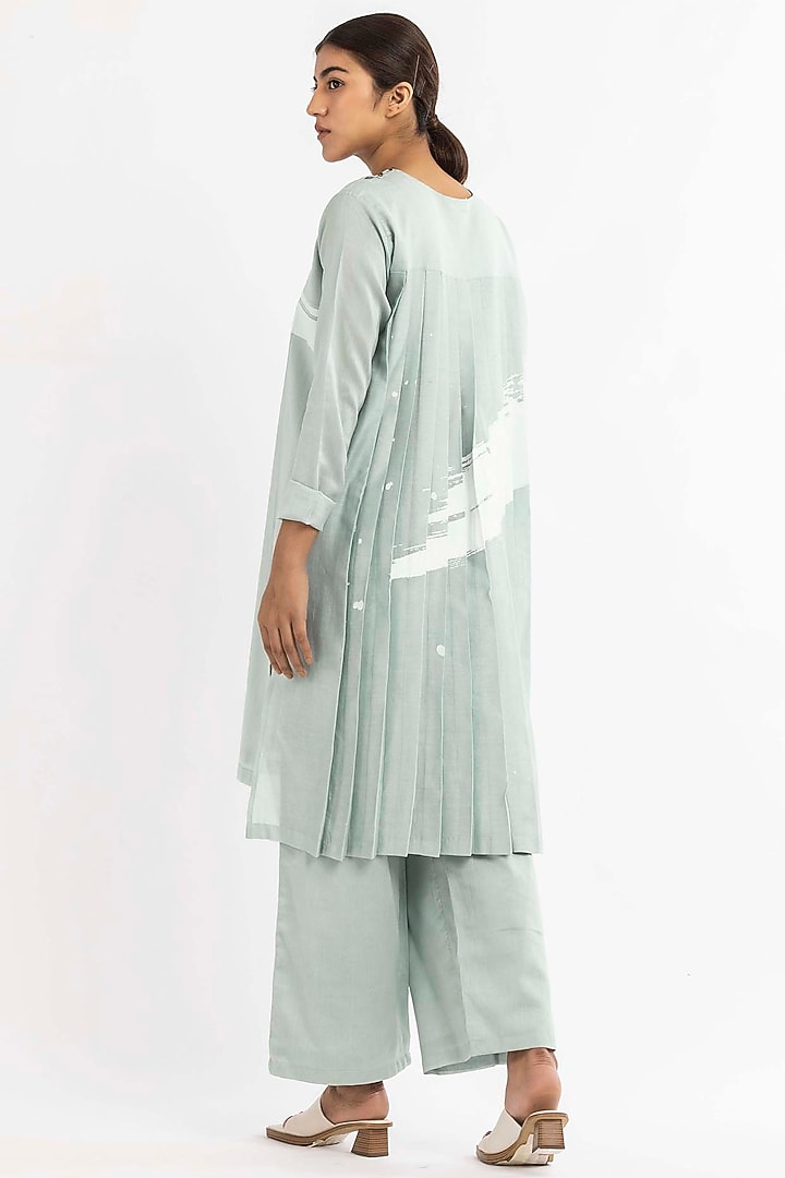 Powder Blue Chanderi Pleated Tunic by Three at Pernia's Pop Up Shop