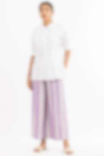 Lavender Pleated Pants With Print by Three at Pernia's Pop Up Shop