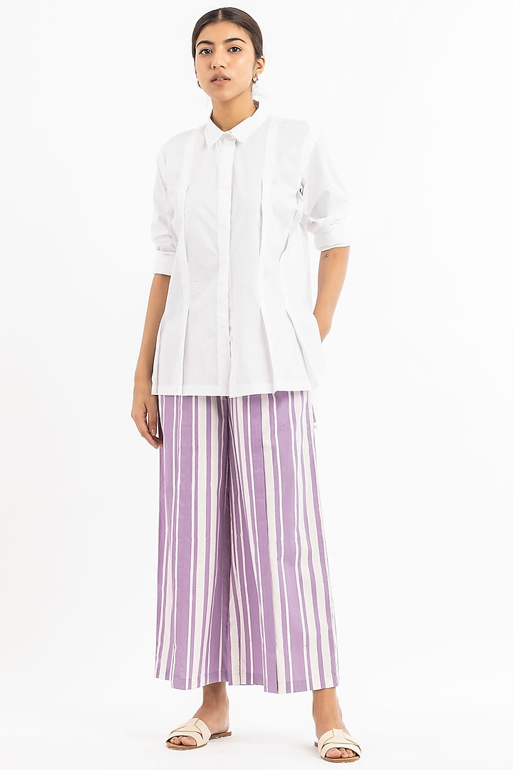 Lavender Pleated Pants With Print by Three