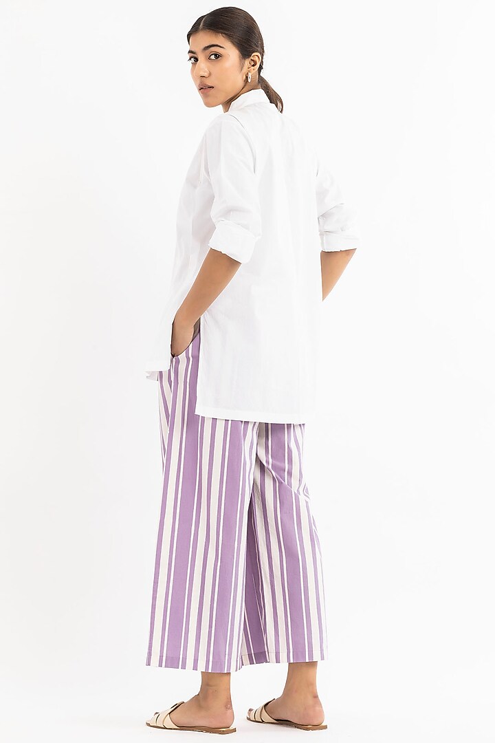 Lavender Pleated Pants With Print by Three at Pernia's Pop Up Shop