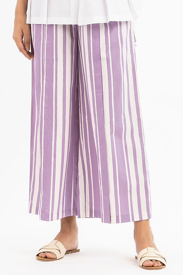 Lavender Pleated Pants With Print by Three at Pernia's Pop Up Shop