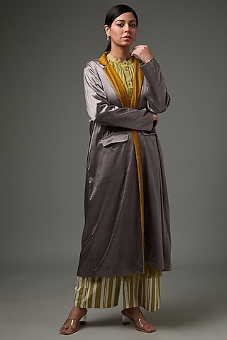Greige Satin Lycra Jacket by Three