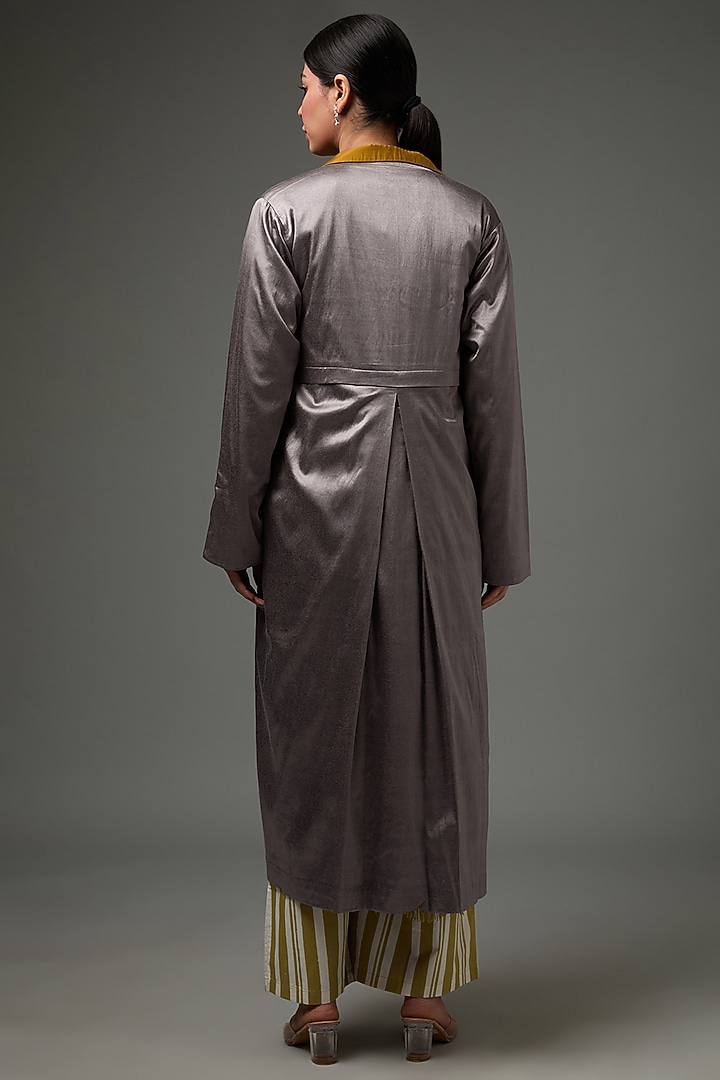 Greige Satin Lycra Jacket by Three at Pernia's Pop Up Shop