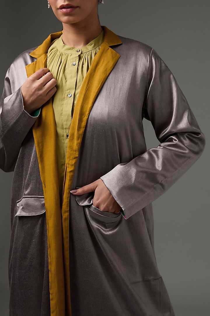 Greige Satin Lycra Jacket by Three at Pernia's Pop Up Shop