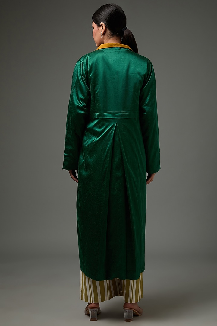 Emerald Green Satin Lycra Jacket by Three at Pernia's Pop Up Shop