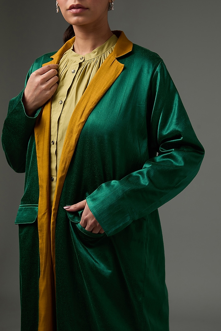 Emerald Green Satin Lycra Jacket by Three at Pernia's Pop Up Shop