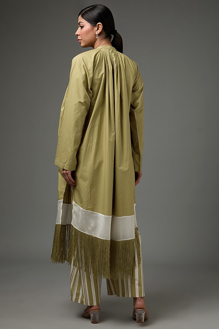 Moss Green Cotton Poplin Hand Printed Pant Set by Three at Pernia's Pop Up Shop
